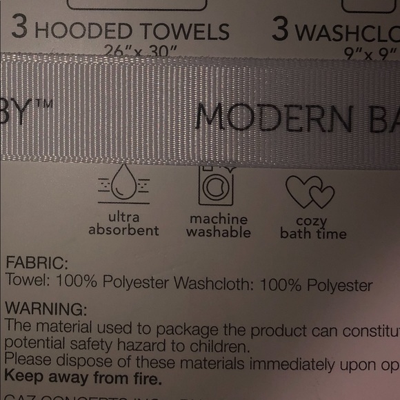 MODERN BABY Hooded Baby Toddler Towel & Washcloth 6 Piece bath - Picture 3 of 3